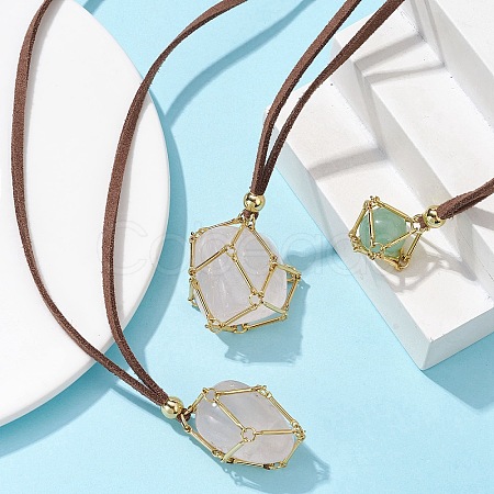 3Pcs 3 Style Crystal Holder Cage Necklace NJEW-JN04586-1