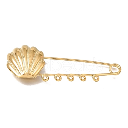 Shell Shape 304 Stainless Steel Safety Pins Brooch Findings SA-CBAB767-06D-G-1