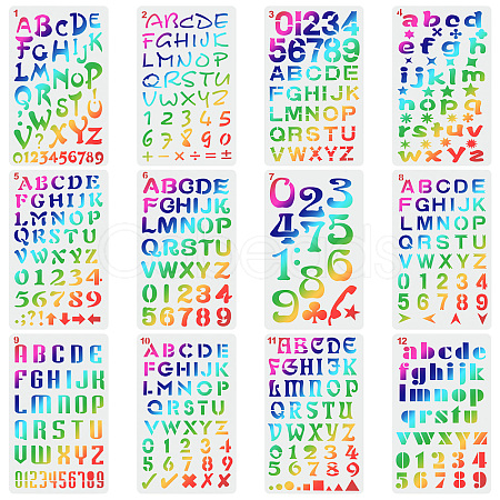 12Pcs 12 Styles PET Plastic Drawing Painting Stencils Templates AJEW-WH0165-23-1