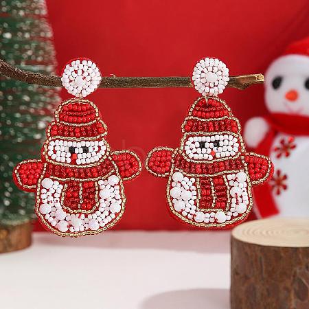 Christmas Cute Snowman Glass Bead Handmade Stud Earrings for Christmas Gift HD0565-1