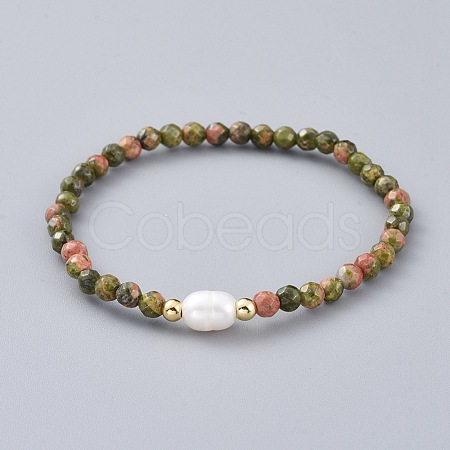 Natural Unakite Beads Stretch Bracelets BJEW-JB04676-03-1