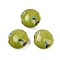 Handmade Porcelain Beads, Flat Round with Fish, Famille Rose Porcelain, Yellow Green, 18.5x9~10mm, Hole: 1.6mm