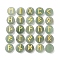 Brass Elder Futhark Alphabet Engraved Symbol Flat Round Natural Green Aventurine Rune Stones, for Chakras Balancing, Crystal Therapy, Meditation, Divination, 16.5~17.5x6~7mm, 25pcs/set