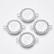 Alloy Enamel Links Connectors, with Crystal Rhinestones, Flat Round with Letter, Silver Color Plated, Letter.F, 22x16x2mm, Hole: 1.8mm