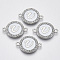 Alloy Enamel Links Connectors, with Crystal Rhinestones, Flat Round with Letter, Silver Color Plated, Letter.U, 22x16x2mm, Hole: 1.8mm