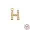 Real 18K Gold Plated 925 Sterling Silver Micro Pave Clear Cubic Zirconia Charms, Initial Letter, Letter H, 9x6x1.5mm, Hole: 0.9mm