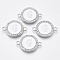 Alloy Enamel Links Connectors, with Crystal Rhinestones, Flat Round with Letter, Silver Color Plated, Letter.G, 22x16x2mm, Hole: 1.8mm