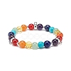 5Pcs 5 Style Natural & Synthetic Mixed Gemstone Round Beaded Stretch Bracelets Set with Alloy Tube Bails BJEW-JB08920-3