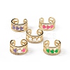 Enamel Heart Open Cuff Ring with Clear Cubic Zirconia RJEW-L100-027G-1