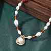 Brass Glass & Pearl Teardrop Pendant Necklaces NJEW-P325-01G-2