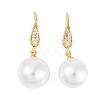 Rack Plating Brass Cubic Zirconia ABS Pearl Earring Hooks EJEW-S219-16G-02-1