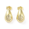 Teardrop Rack Plating Brass Cubic Zirconia Stud Earrings for Women EJEW-B047-02G-13-1