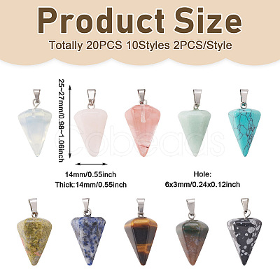 Fashewelry 20Pcs 10 Styles Natural & Synthetic Mixed Gemstone Pendants G-FW0001-36-1