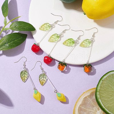 3 Pairs 3 Style Fruit Glass Dangle Earrings EJEW-TA00352-1