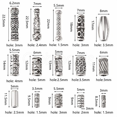150Pcs 15 Style Tibetan Style Alloy Tube Beads FIND-SZ0001-16-RS-1