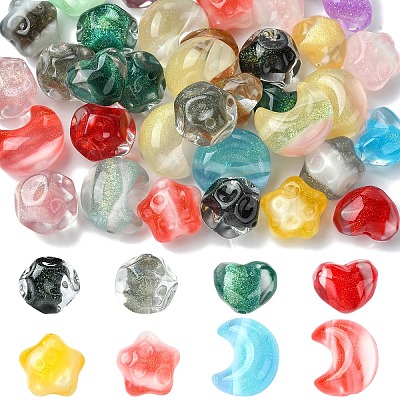 12Pcs 4 Styles Transparent Resin Beads RESI-YW0005-79-1