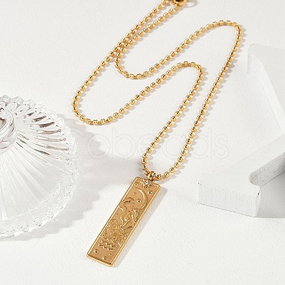304 Stainless Steel Clear Cubic Zirconia Rectangle Constellation Pendant Necklaces for Women Men NJEW-S435-01G-K-1