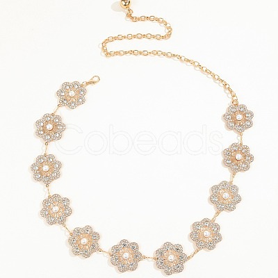 Alloy Crystal Rhinestone with Imitation Pearl Flower Link Chain Belly Belts for Women FS-WGCF5A6-01-1