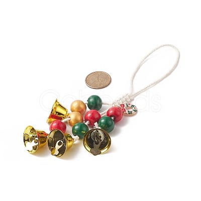 Christmas Theme Schima Wood Beaded Pendant Decorations HJEW-JM00925-1