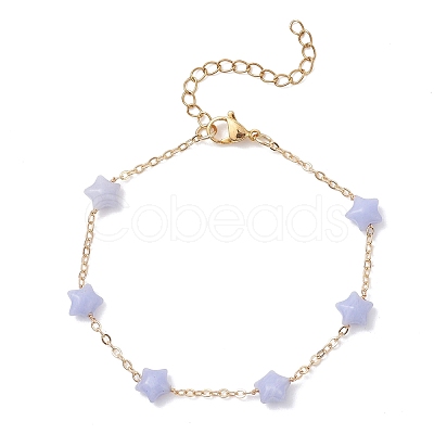 Synthetic Blue Lace Agate Beaded Link Bracelets BJEW-JB12851-01-1