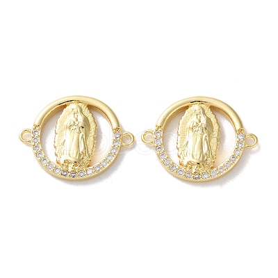 Rack Plating Brass Cubic Zirconia Virgin Mary Connector Charm KK-C084-01D-G-1