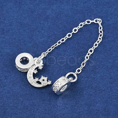 Brass Pave Clear Cubic Zirconia European Safety Chains with Charms KK-L236-16D-S-1