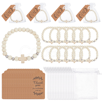 24Pcs Wood Round Beaded Stretch Bracelets BJEW-GO0001-41-1