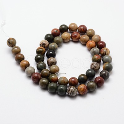 Natural Polychrome Jasper/Picasso Stone/Picasso Jasper Bead Strands G-O155-02A-6mm-1