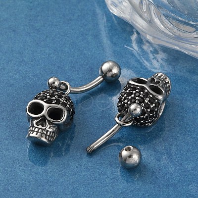 Skull 316 Surgical Stainless Steel Dangle Belly Button Rings EJEW-G416-02AS-1