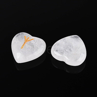 25Pcs Natural Quartz Crystal Heart Rune Stones with Elder Futhark Alphabet Engraved G-T144-02C-1