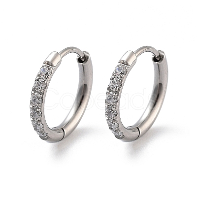 316 Surgical Stainless Steel Pave Clear Cubic Zirconia Hoop Earrings Women EJEW-A109-01A-P-1