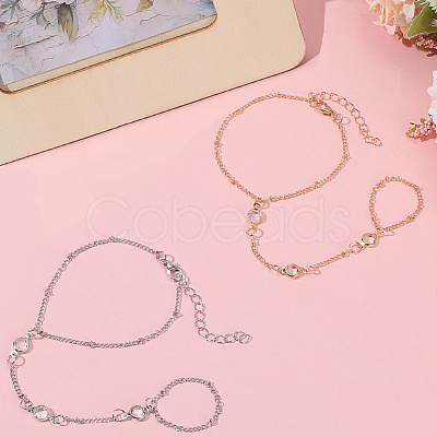 4Pcs 2 Colors Alloy Curb Chain Finger Ring Bracelets for Women BJEW-CY0001-07-1