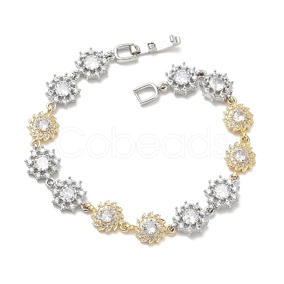 Brass Micro Pave Clear Cubic Zirconia Link Chain Bracelets for Women BJEW-C156-06B-GP-1