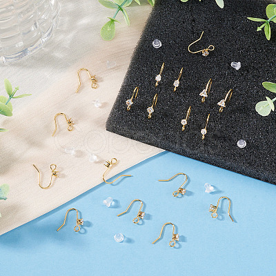 32Pcs 4 Styles Brass Pave Clear Cubic Zirconia Earring Hooks KK-TA0008-45-1