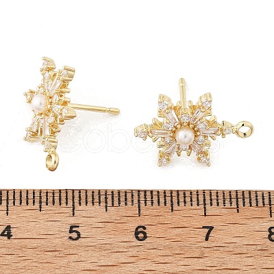 Brass Micro Pave Cubic Zirconia Stud Earring Findings KK-K371-34G-1