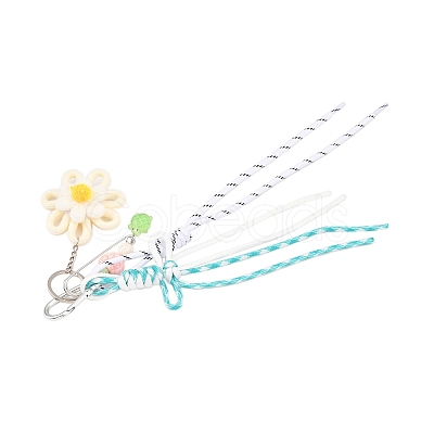 Flower Handmade Woven & Polyester Cord & Resin & Acrylic Beaded Pendant Decorations HJEW-JM04421-02-1