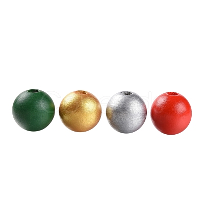 160Pcs 4 Colors Christmas Painted Natural Wood Round Beads WOOD-LS0001-01N-1