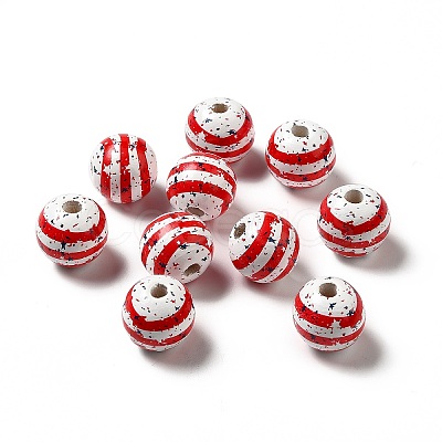 Independence Day Theme Printed Natural Wooden Beads WOOD-L020-B03-1