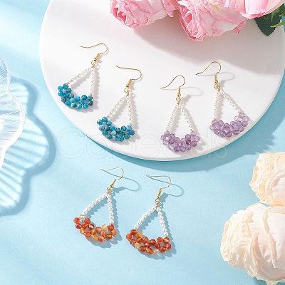 Natural Carnelian & Amethyst & Apatite Arch Dangle Earrings EJEW-TA00742-1