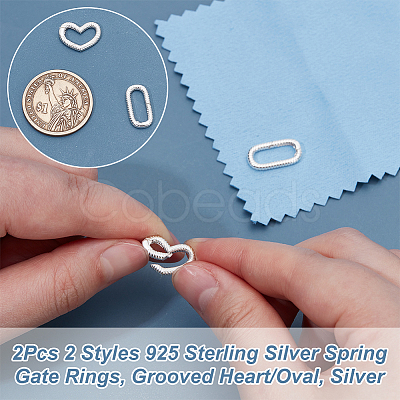 2Pcs 2 Styles 925 Sterling Silver Spring Gate Rings STER-UN0001-55-1