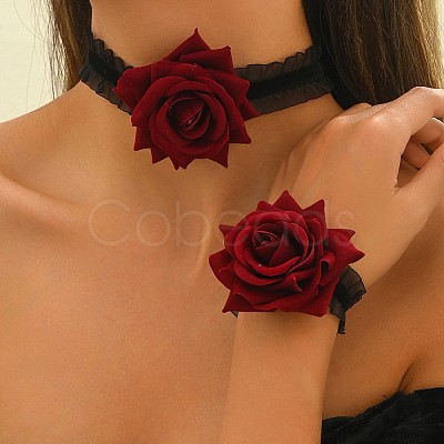 Cloth Rose Lace Choker Necklaces & Bracelets Sets FS-WG6DFA9-01-1