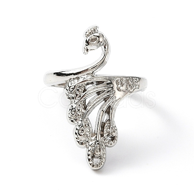 Zinc Alloy Peacock Open Cuff Ring RJEW-WH0003-04A-1