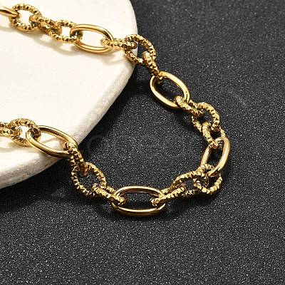 304 Stainless Steel Textured Cable Chain Necklaces NJEW-R023-10G-1