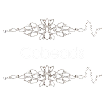 2Pcs Crystal Rhinestone Flower Link Bracelet BJEW-FG0001-02-1