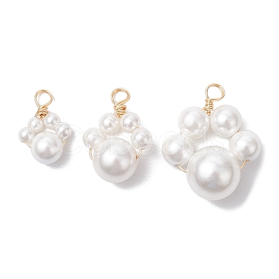 3Pcs 3 Sizes Copper Wire Wrapped Shell Pearl Beaded Pendants PALLOY-JF02984-1
