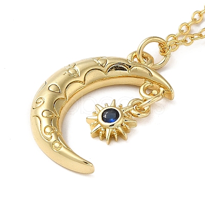 Golden Brass Crescent Moon Pendant Necklace with Rhinestone NJEW-Z015-01B-G-1