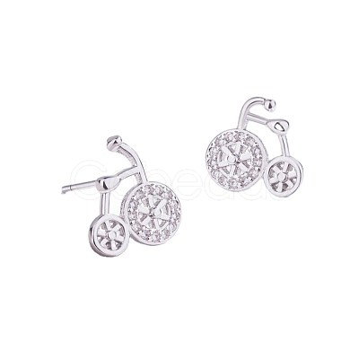 Brass Micro Pave Clear Cubic Zirconia Stud Earrings EJEW-BB61226-A-1