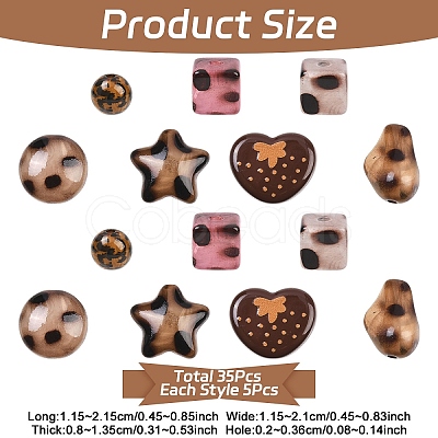 35Pcs 7 Styles Leopard Print Opaque Acrylic Beads FIND-YW0011-31-1