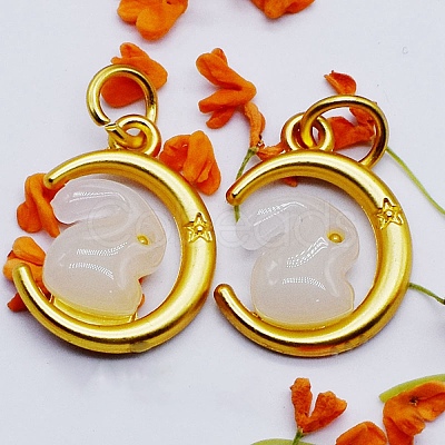 Moon with Rabbit Glass Charms GLAA-WH0030-11-1