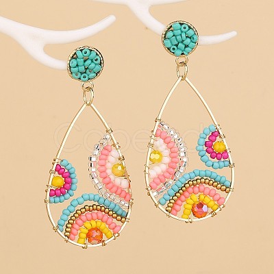 Bohemian Style Alloy Glass Seed Beaded Dangle Stud Earrings FS-WG9BF4A-01-1